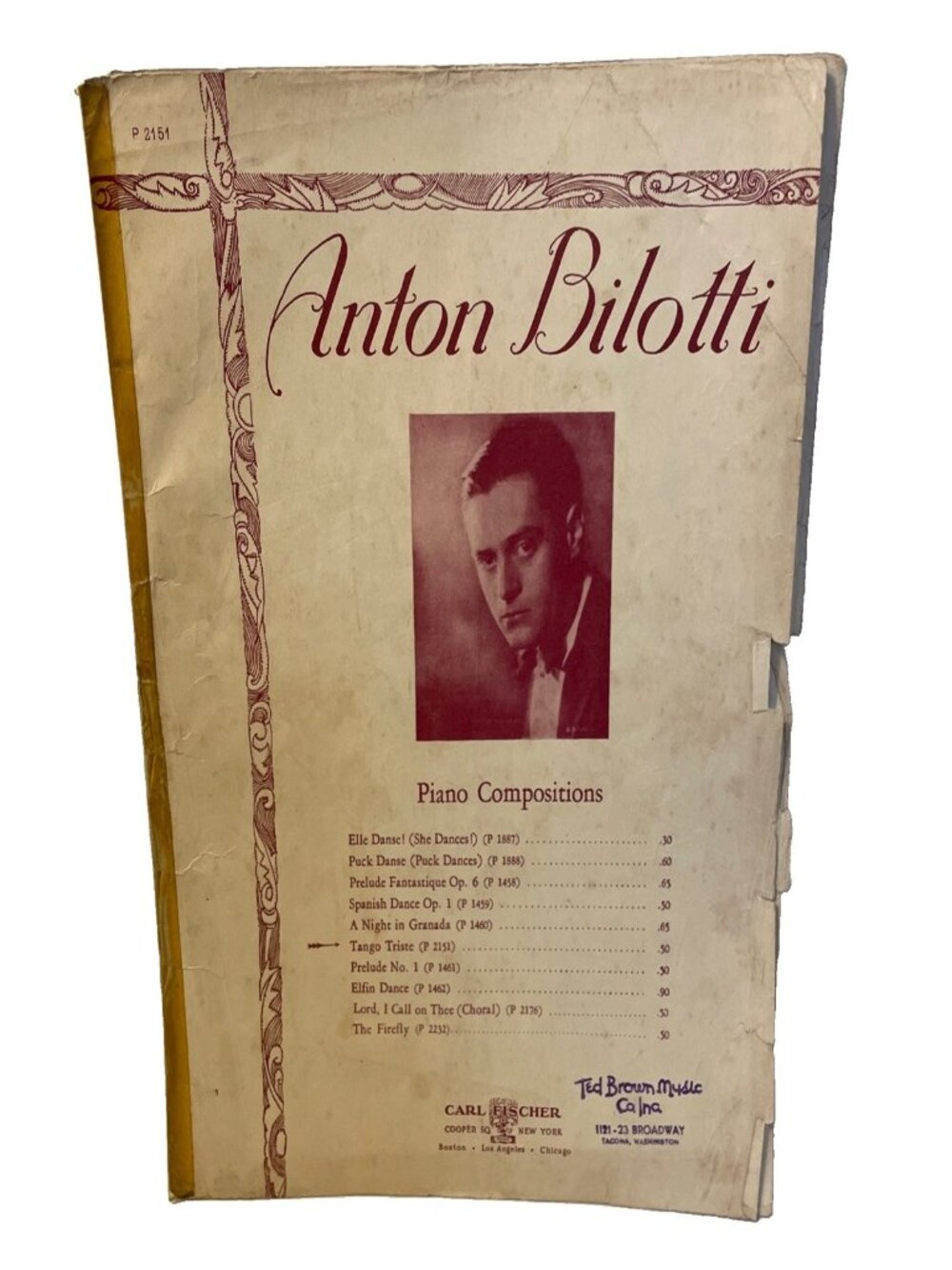 Tango Triste Anton Bilotti Piano Solo Sheet Music 1937 Carl Fischer P2151